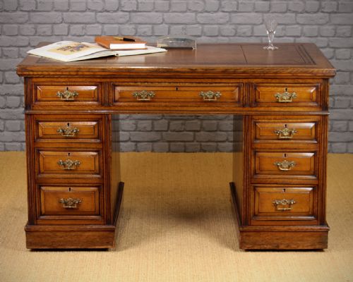 Edwardian Oak Pedestal Desk C.1895.