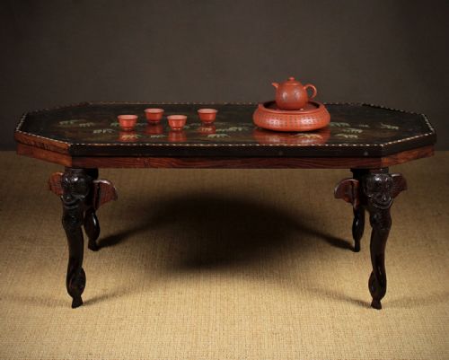 Early 20th.c. Carved and Bone Inlaid Indian Coffee Table C.1920.