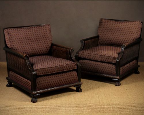 Pair Edwardian Bergere Armchairs C.1905.