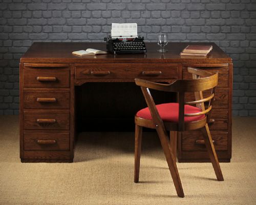 Art Deco Oak Pedestal Desk C.1930.