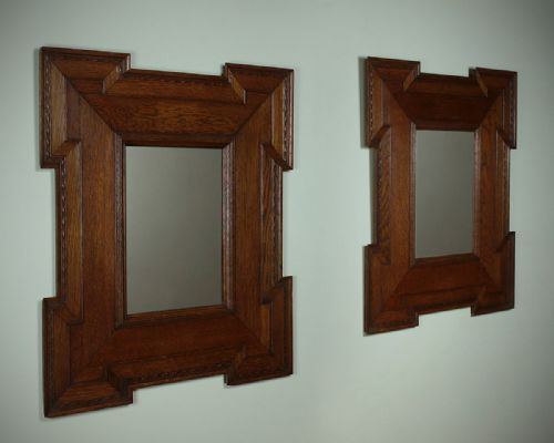 Pair Large Oak Wall Mirrors C.1920.
