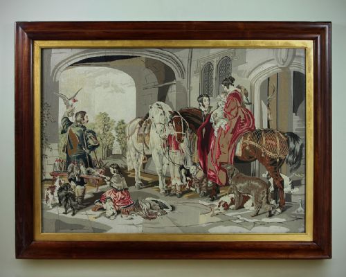 Very Large 19th.c. Framed Woolwork Panel C.1870.