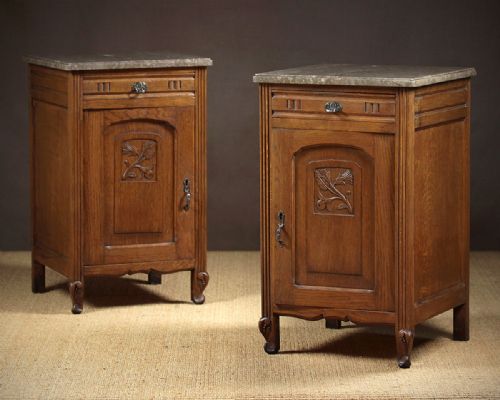 Early 20th.c French Oak Marble Top Bedside Cabinets C.1920.