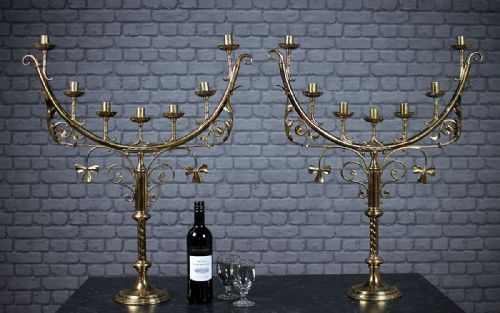 Pair Large Irish Brass Candelabra C.1890.