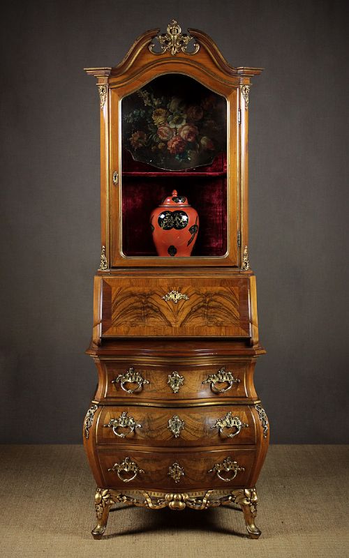 Walnut Bombe Bureau & Display C.1900.