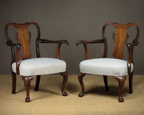 Pair of George I Style Mahogany Open Armchairs C.1900.