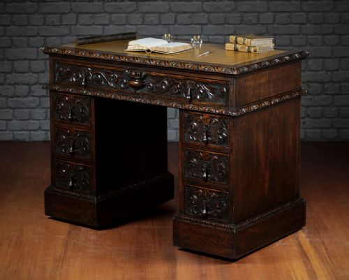 19th.c. Carved Oak Kneehole Desk C.1880.