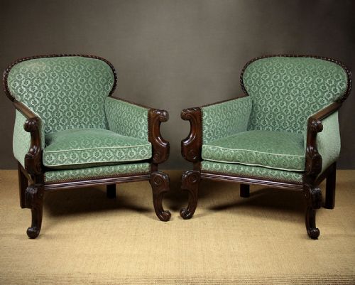 Large Pair of Upholstered Armchairs C.1920.