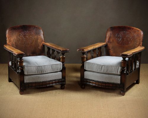 Pair of Early 20th.c. Leather Bothy Type Chairs C.1925.