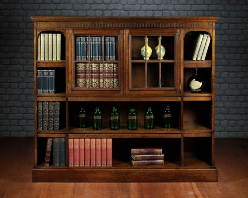 Oak Glazed and Open Bookshelves C.1900.