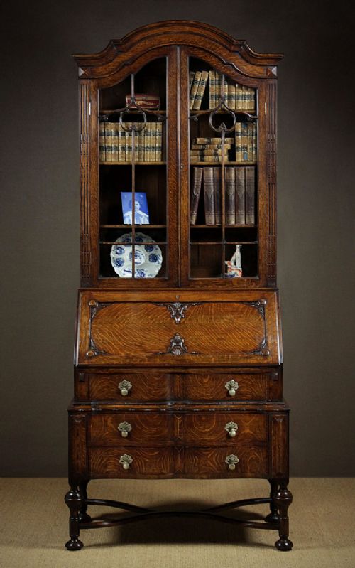Queen Anne Style Oak Bureau Bookcase C.1910.