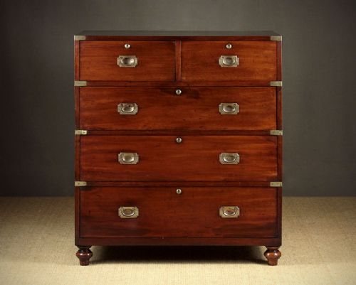 fig 1. Mahogany Campaign Chest of Drawers by Ross & Co. Dublin c.1870.