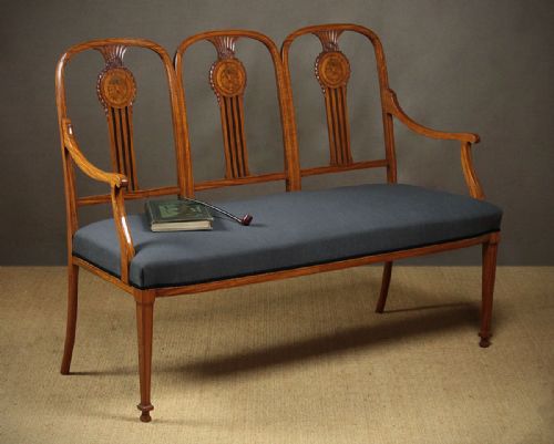 Edwardian Inlaid Satinwood Settee C.1900.