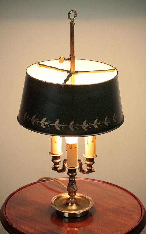 Brass Student Lamp with Adjustable Toleware Shade C.1920.