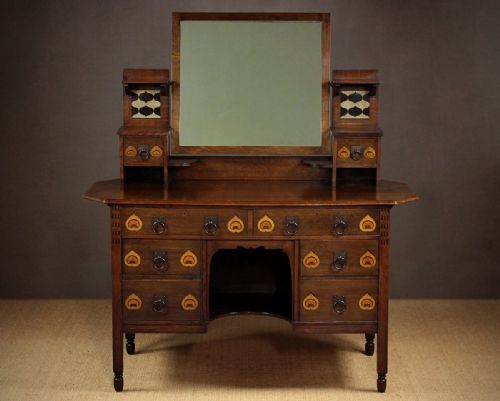 Late 19th.c. Inlaid Oak Arts and Crafts Dressing Table C.1890.