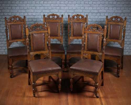 Six Carved Oak Dining Chairs C.1880.