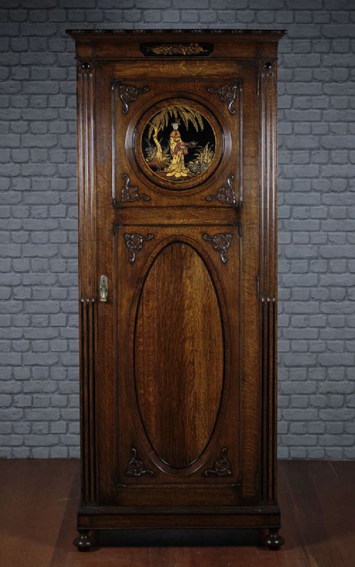 Edwardian Hall Wardrobe with Chinoiserie Panel C.1910.