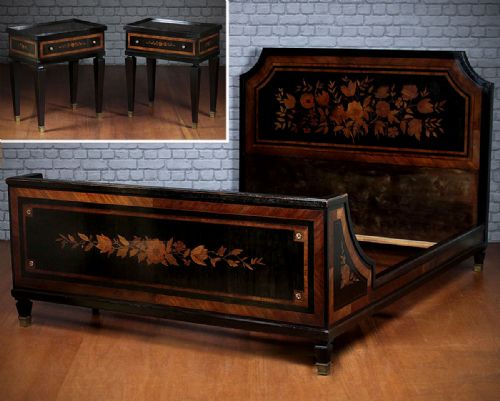 Italian Double Bed & Matching Pair Bedside Tables C.1900.