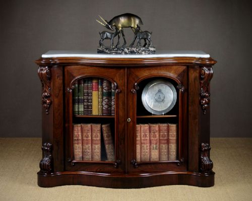 19th.c. Serpentine Fronted Marble Top Rosewood Side Cabinet C.1870.