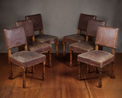 6 Mid 19th.c. Gothic Revival Oak Dining or Library Chairs C.1865.