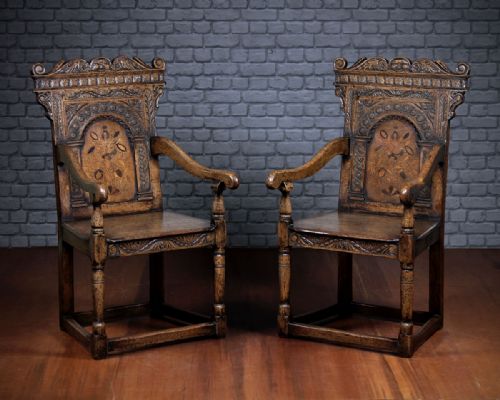 Pair of Large Wainscot Armchairs. C.1930.