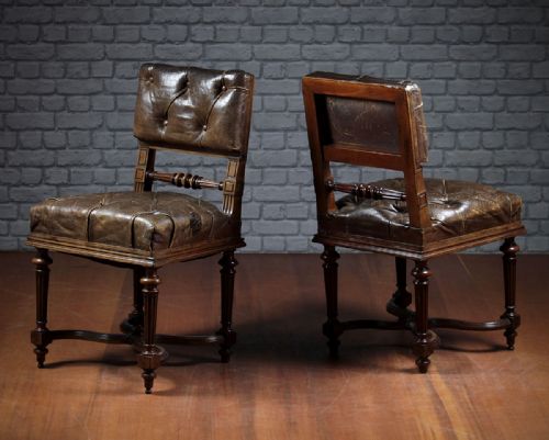 Pair of Buttoned Leather Side Chairs C.1890.