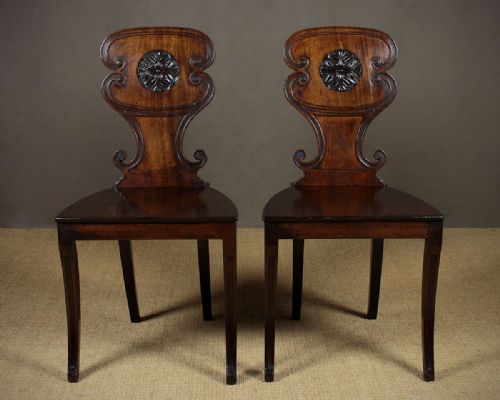 Pair of George III Mahogany Hall Chairs C.1800.
