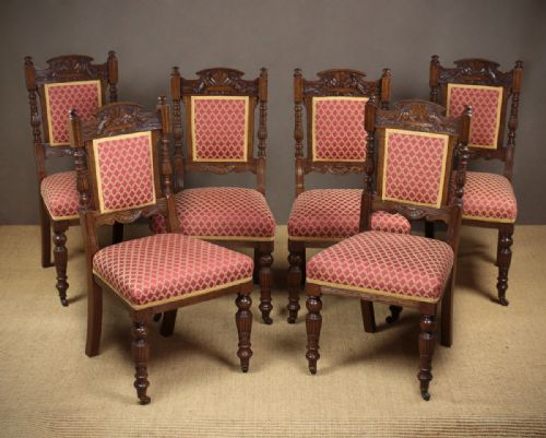 Set of Six Carved Oak Dining Chairs C.1895.
