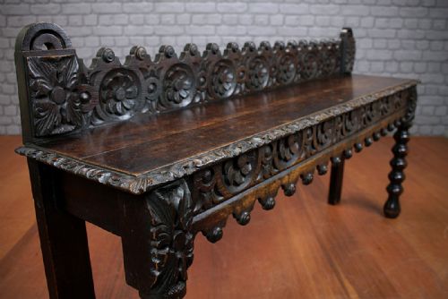 Small Carved Oak Hall Bench C.1890.