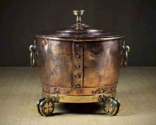 Lidded Copper Log or Coal Bucket C.1860.