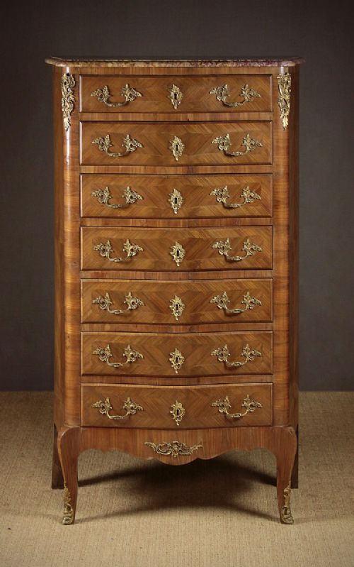 Tall French Marble Top Chest of Drawers C.1900.