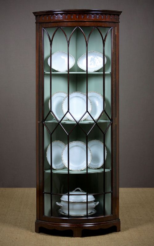 Edwardian Mahogany Glazed Double Height Corner Display C.1910.