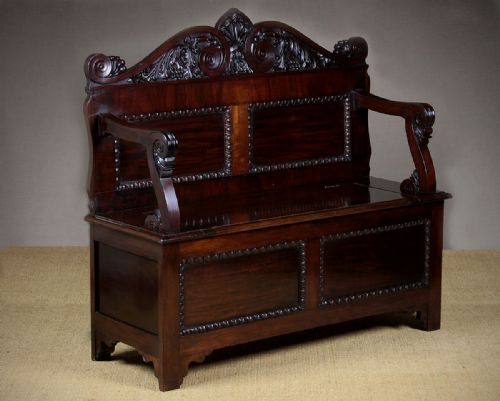 19th.c. Mahogany Box Settle or Hall Seat C.1870.