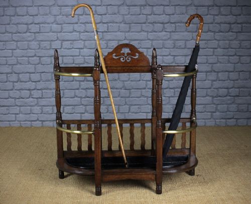 Edwardian Oak & Brass Stick Stand C.1905.