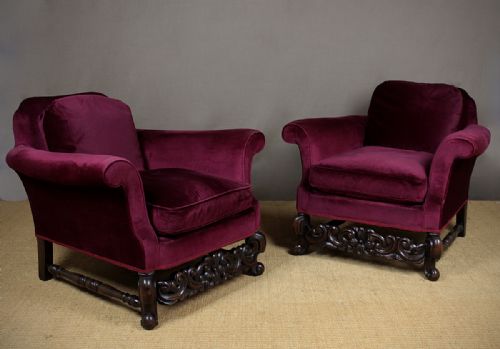 Pair Edwardian Club Style Easy Armchairs C.1910.