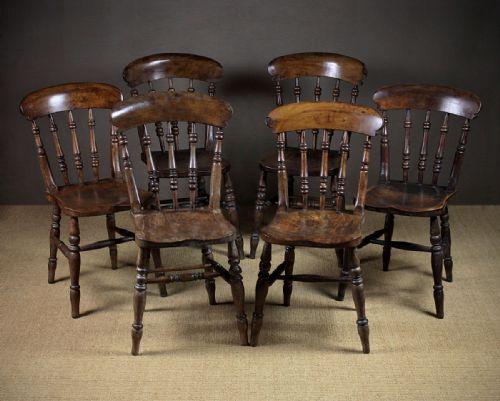 Six Late 19th.c. Ash & Elm Kitchen Chairs C.1880.