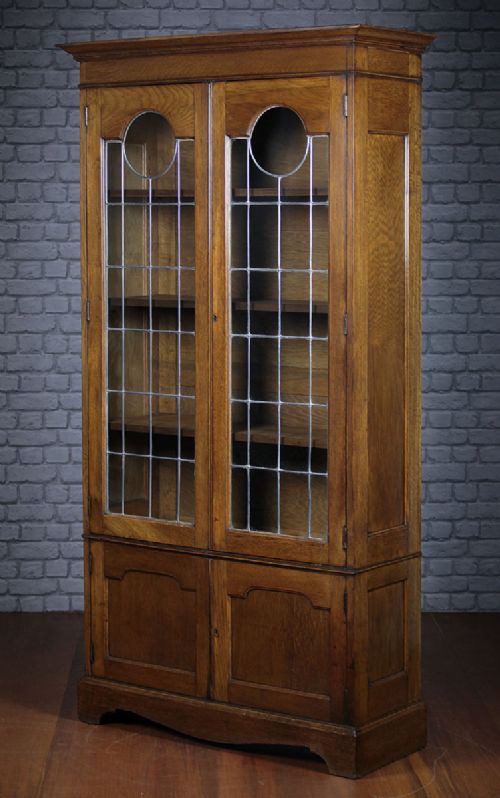 Oak Leaded Glass Bookcase C.1910.
