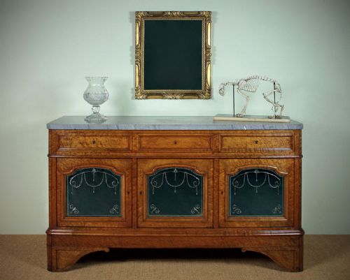 19th.c. Marble Top Birds Eye Maple Sideboard C.1880