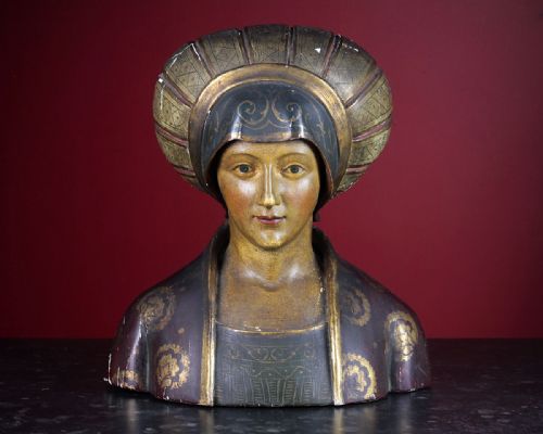 Carved Wooden 'Polychrome' Bust C.1890.