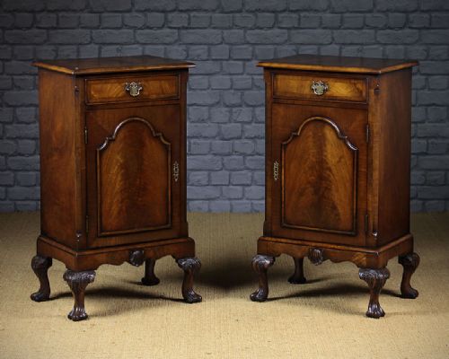 Pair Walnut Queen Anne Style Bedside Cabinets C.1920.