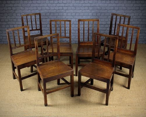 Eight Early 19th.c. Welsh Oak Cottage Dining Chairs C.1830.