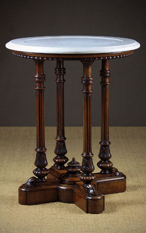 Exceptional Walnut Drinks Table with Revolving Marble Top C.1850.
