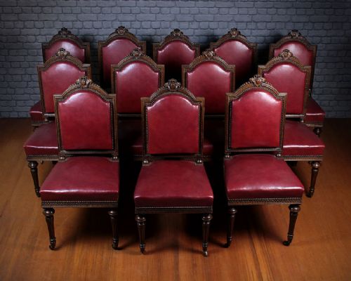 Quality Set of 12 Carved Oak Dining Chairs C.1880.