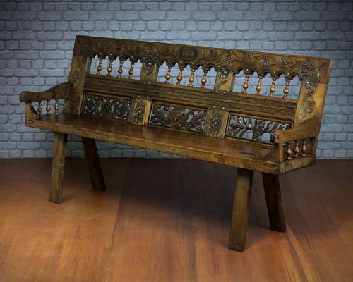 Carved Elm Bench C.1900