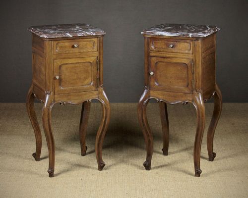 Pair of French Marble Top Oak Bedside Cabinets C.1920.