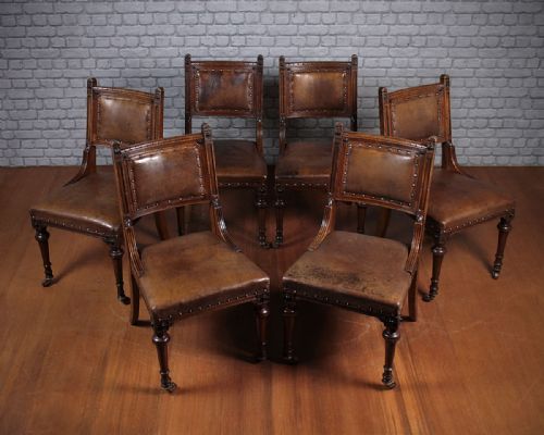 Set of Six Walnut & Leather Dining Chairs C.1870.