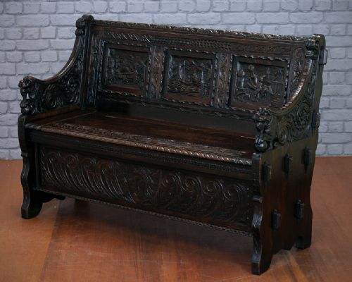 Carved Oak Hall Seat by Edwards & Roberts C.1890.