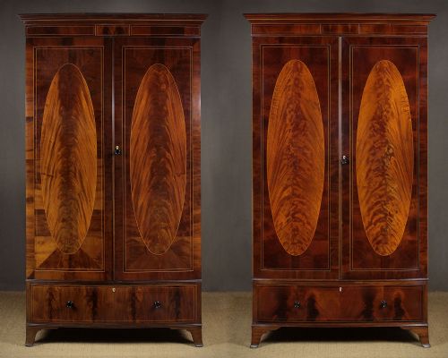 Pair Exceptional Edwardian Mahogany Bow Fronted Wardrobes C.1910.