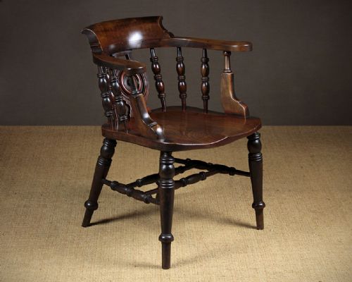 19th.c. Elm ‘Smokers Bow’ Type Desk Armchair C.1880.