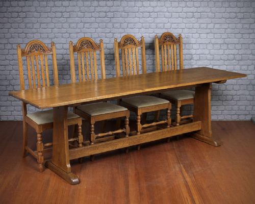 Pale Oak Arts & Crafts School Refectory Table C.1910